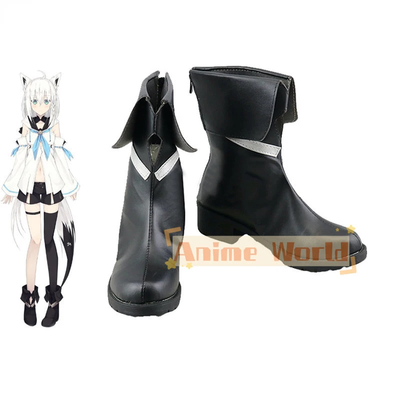 

Shirakami Fubuki Cosplay Shoes Youtuber Vtuber Cosplay Boots Halloween Carnival Prop Black PU Leather Shoes Custom Made