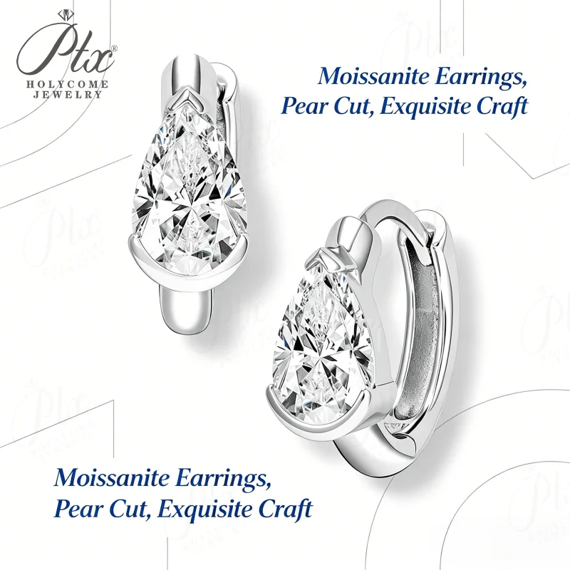 Moissanite Earrings Pear Cut D Color VVS1 925 Sterling Silver GRA Certified Commute Wear Perfect Gift For Women Hypoallergenic