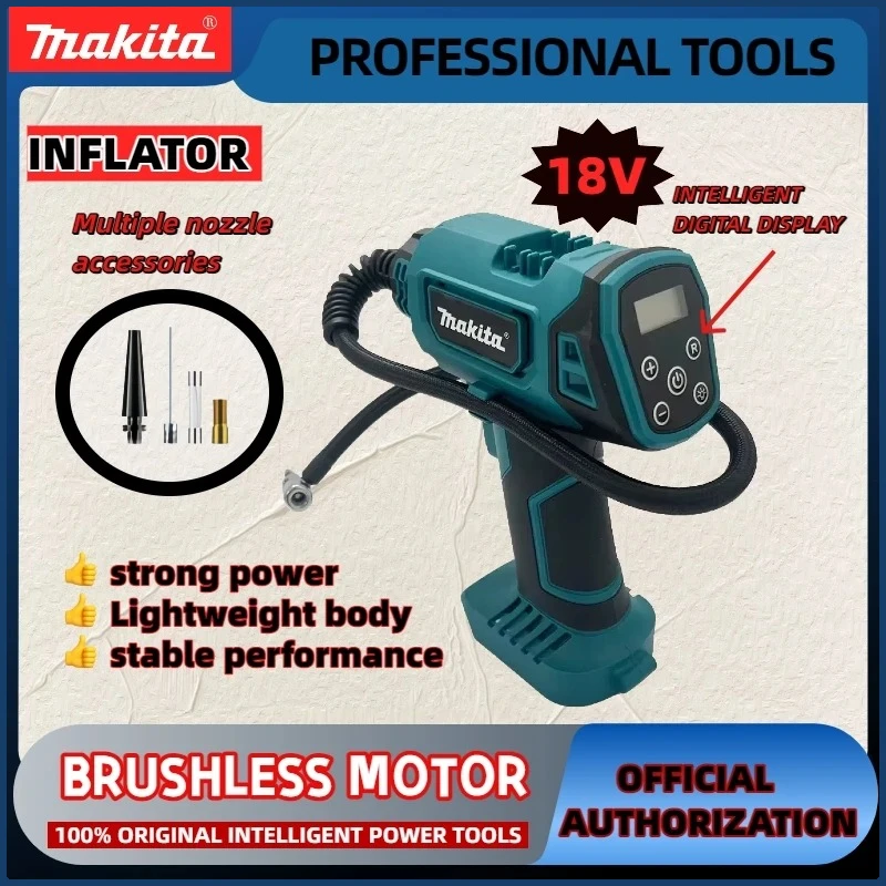 Compressore di gonfiaggio a batteria montato su auto Makita Aria elettrica Pompa d'aria automatica Compressore d'aria portatile per pneumatici per auto