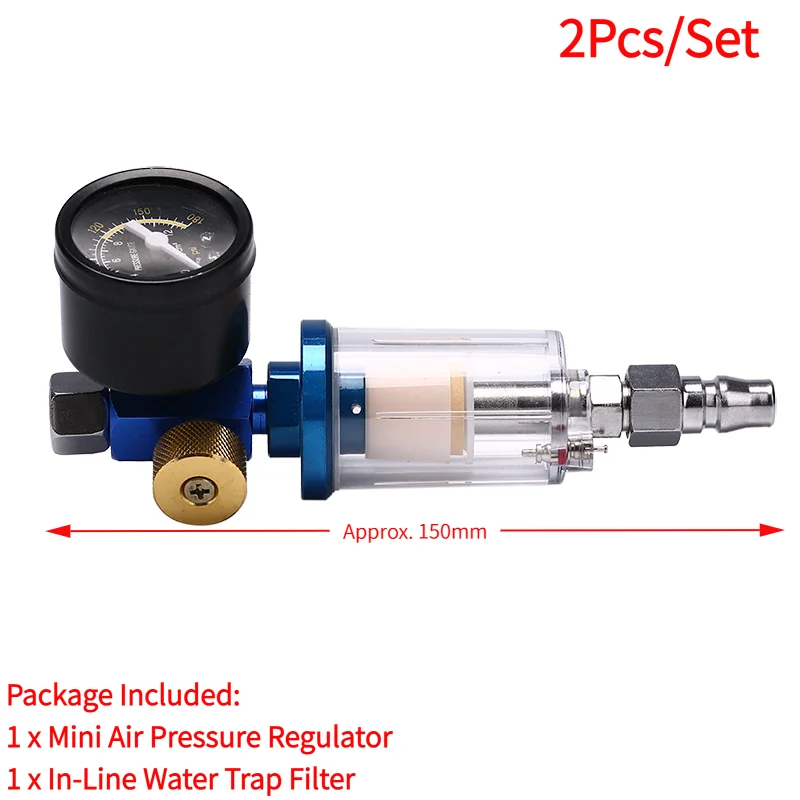2Pcs/Set Spray Paint Kit Air Regulator Gauge And In-line Air Oil Water Separator Filter
