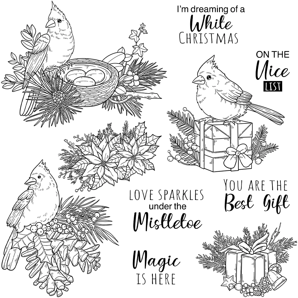 Mangocraft Cute Christmas Birds And Leaves Clear Stamps Xmas DIY Scrapbooking Supplies Silicone Stamp For Cards Albums Decor
