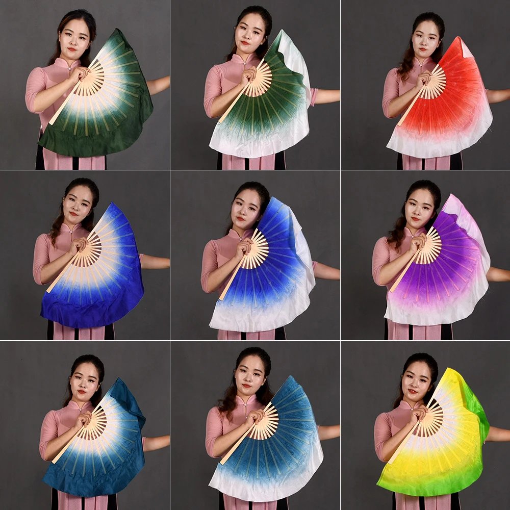 100% Silk Veil Pairs Adults Children Bellydance Costume Accessory Gradient Circle Fan Chinese Folk  Dancers Prop 8in