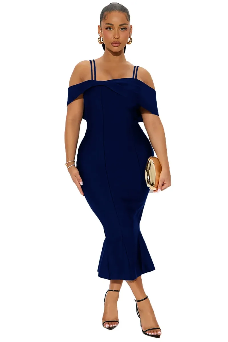 Customized women's sexy tight party dress with off shoulder camisole, MIDI skirt, ruffled cocktail party dance dress view 3