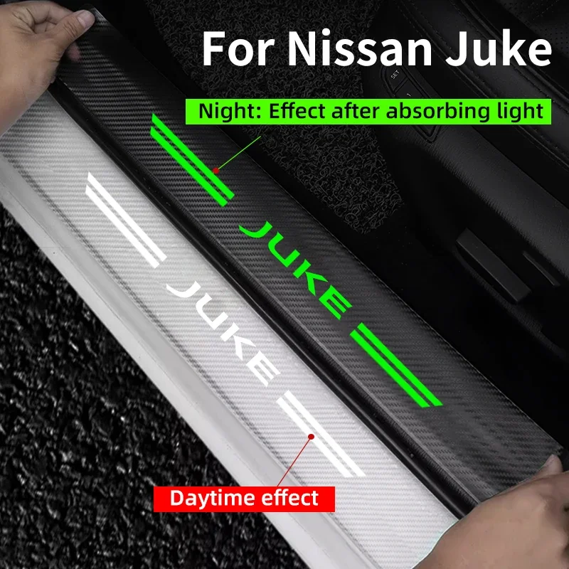 

For Nissan Juke F15 F16 Car Theshold Strip Transparent Carbon Fiber Luminous Car Trunk Door Sill Protection Sticker