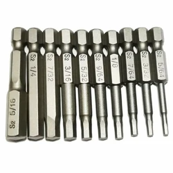 10 Stuks Gelegeerde Stalen Schroevendraaierbits Imperial Zeskant Schacht Sleutelboor Magneet Tips Snel Ontgrendeling 50Mm Schroefdraaier Bits