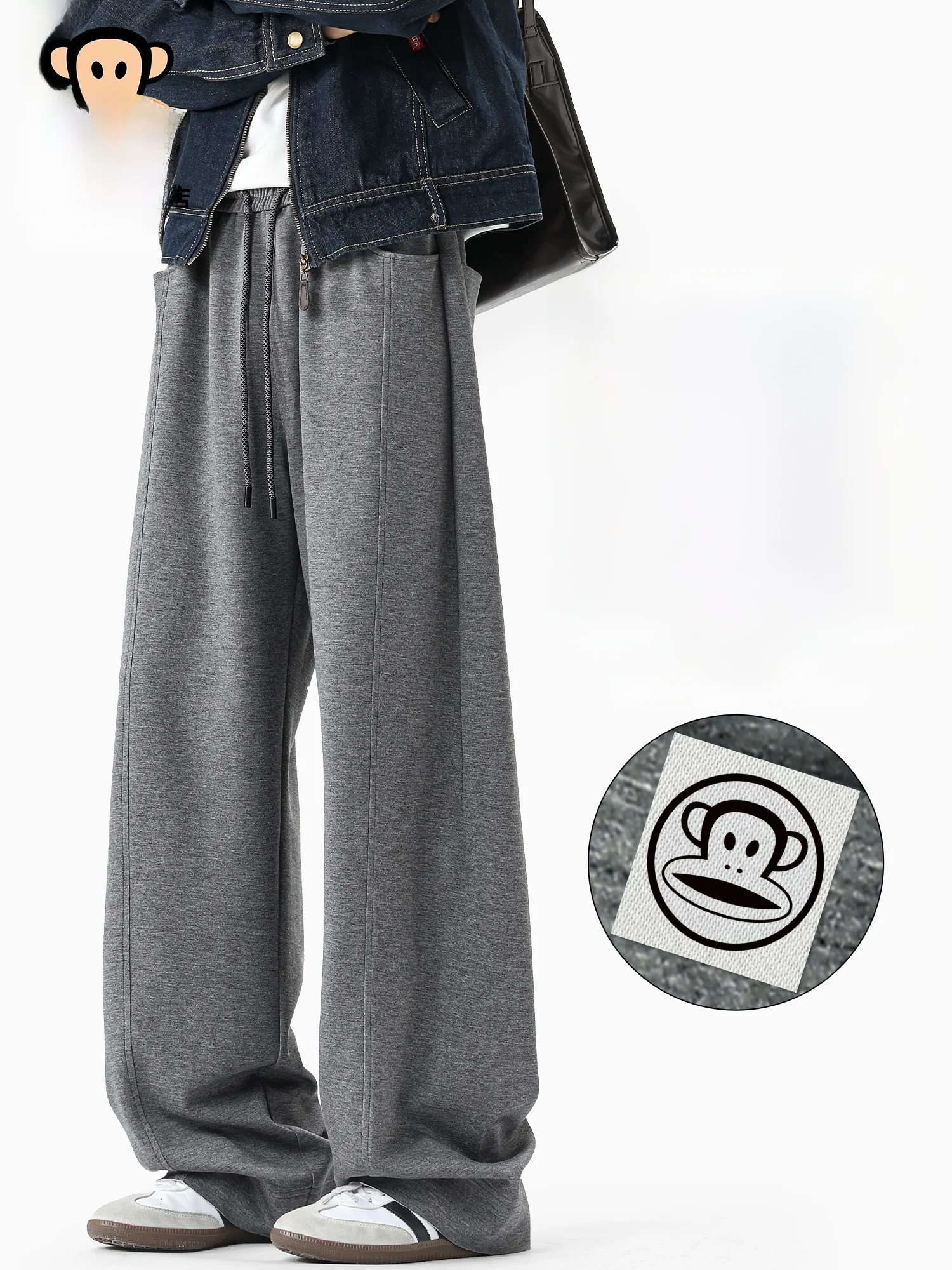 

Мужские повседневные широкие брюки Paul Frank прямого кроя, весенние спортивные штаны из плотного материала, американский стиль, смесь полиэстера и лайкры