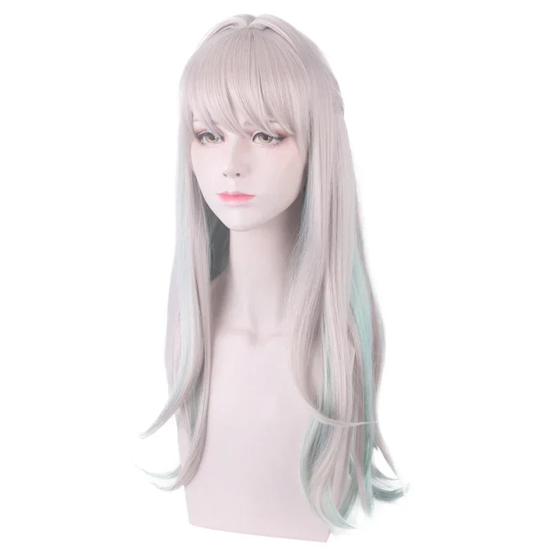 Anime Long Wig Yahiro Nene Cosplay Wig Role Play Powder Gray Mixed Cyan 80cm