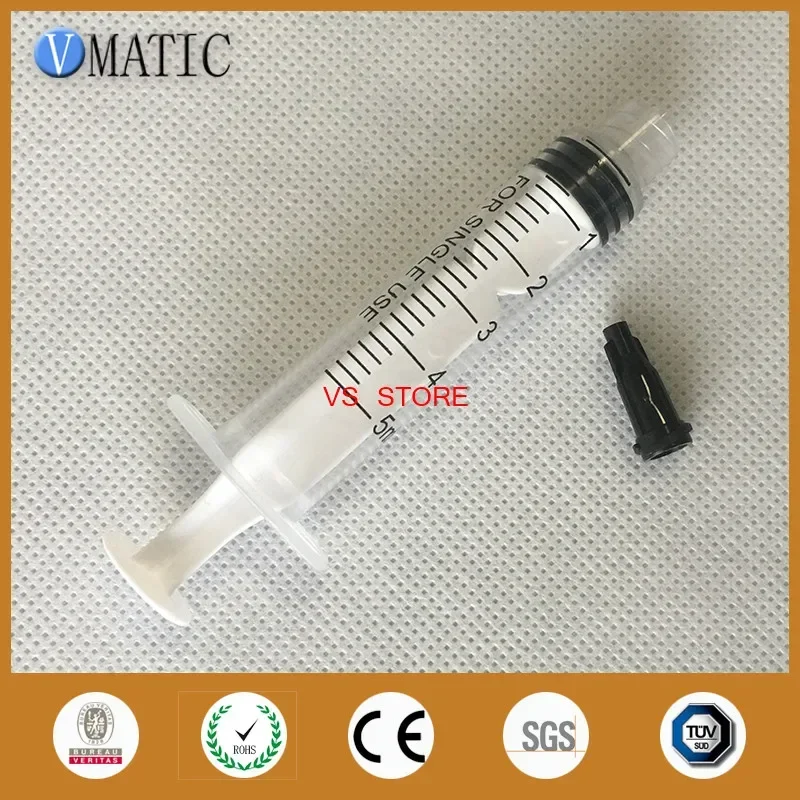 Free Shipping 10 Sets Non Sterilized Glue Dispensing Plastic Syringes 5cc / 5ml With Syringe Tip Caps/Stopper