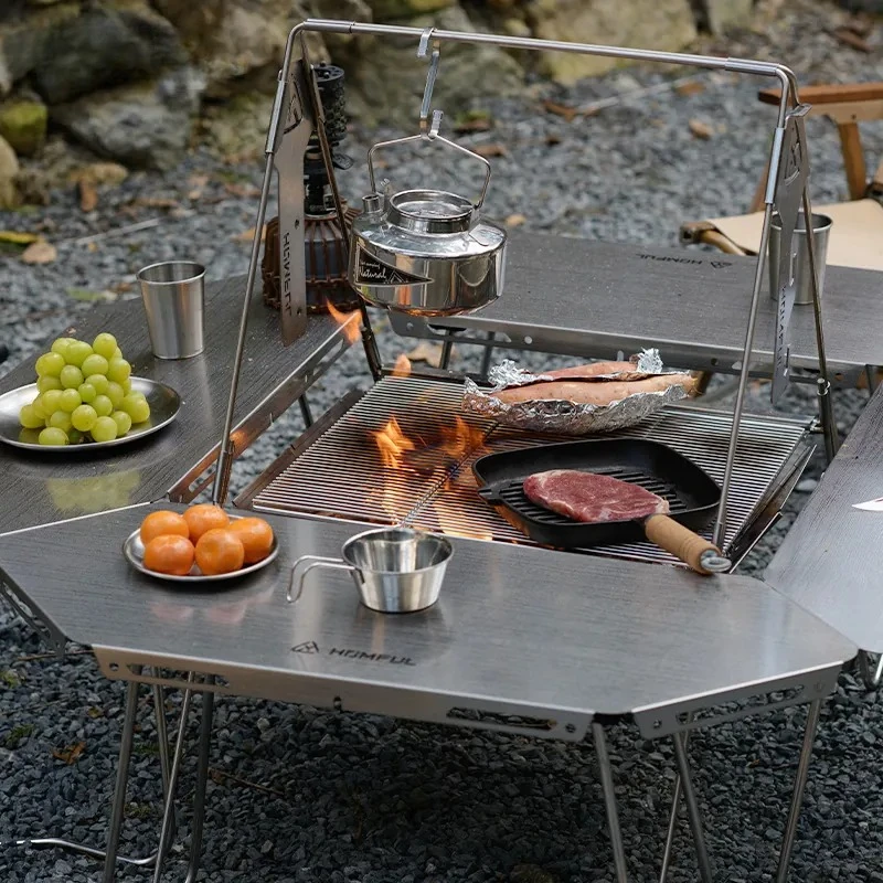 Multifunctional Stainless Steel BBQ Campfire Table  Camping Splicing Combination Wai Table Outdoor Leisure