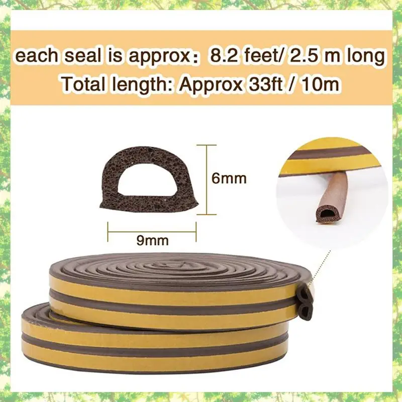 เป็นมิตรกับสิ่งแวดล้อม-6 ม้วนEVA Seal Weather StripโฟมเทปDประเภท 10MประตูWindows Draft Excluder Anti-Collisionซีลแถบ