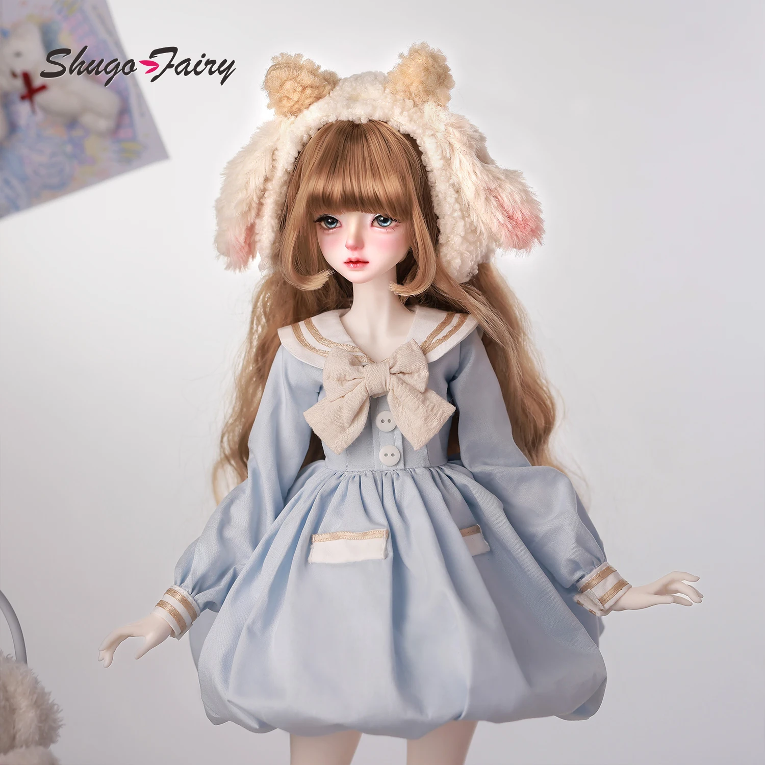 Bjd Doll 1/4 Sadie Head Femmina Otaku Stile Preppy Gonna corta navale con copricapo Shugafairy Set completo