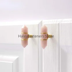 Natrual Pink Powder Crystal Handles with Brass Wire Binding Luxury Rose Quartz Amethyst Furniture Drawer Cabinet Handles Knobs