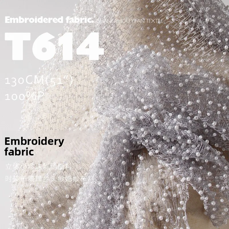 

Изысканная сетчатая ткань с вышивкой бисером для свадебных платьев, вуалей, сценических декораций, ткань для рукоделия, продается на метры, материалы для шитья.