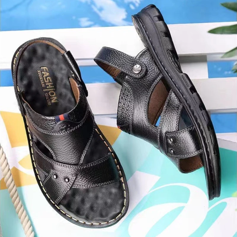 Summer New Men Sandals Genuine Leather Classic Roman Sandals Outdoor Casual Sneakers slippers sandalias planas Plus Size 38-44