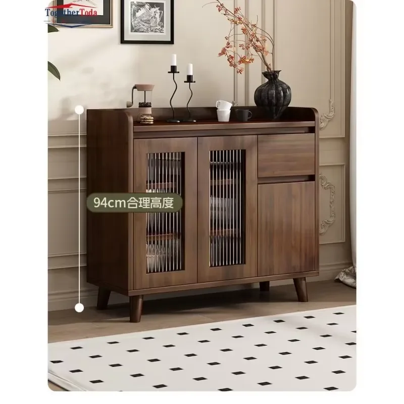 New Chinese Style Wooden Dining Sideboard Slatted-Door Storage Cabinet for Dining Room Tableware Organization