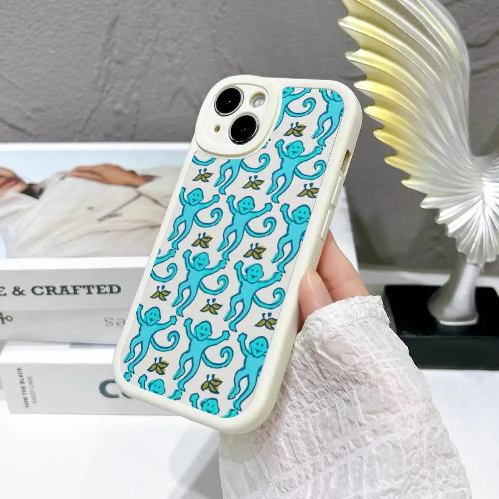 Preppy Blue Monkeys Pattern Tempered  Phone Case For Iphone 15 14 13 Pro Max 12 11 Mini X Xr Xs 7 8 Puls Cover