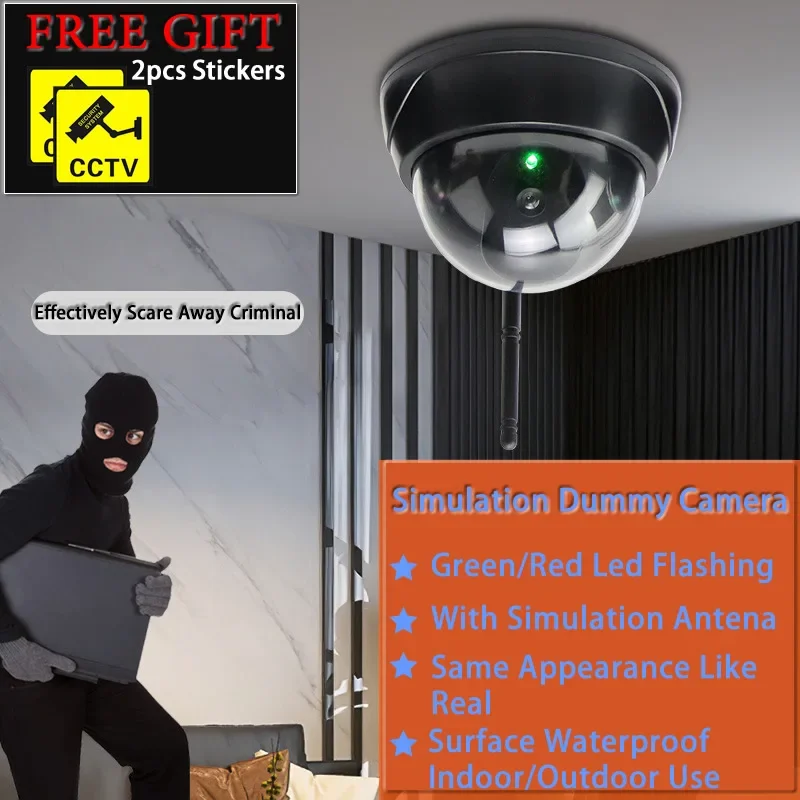 

Black Wireless Fake Camera Dome Dummy Camera With Antena Flashing Led AA Battery Simulation CCTV Surveillance Security System