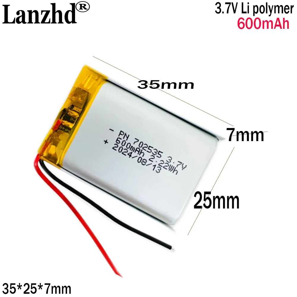 3.7V polymer lithium battery beauty For device night light Bluetooth speaker lithium battery 702535 600mAh