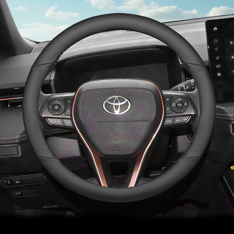 غطاء عجلة قيادة السيارة من الجلد لملحقات تويوتا جراند هايلاندر 2024 2025 2026