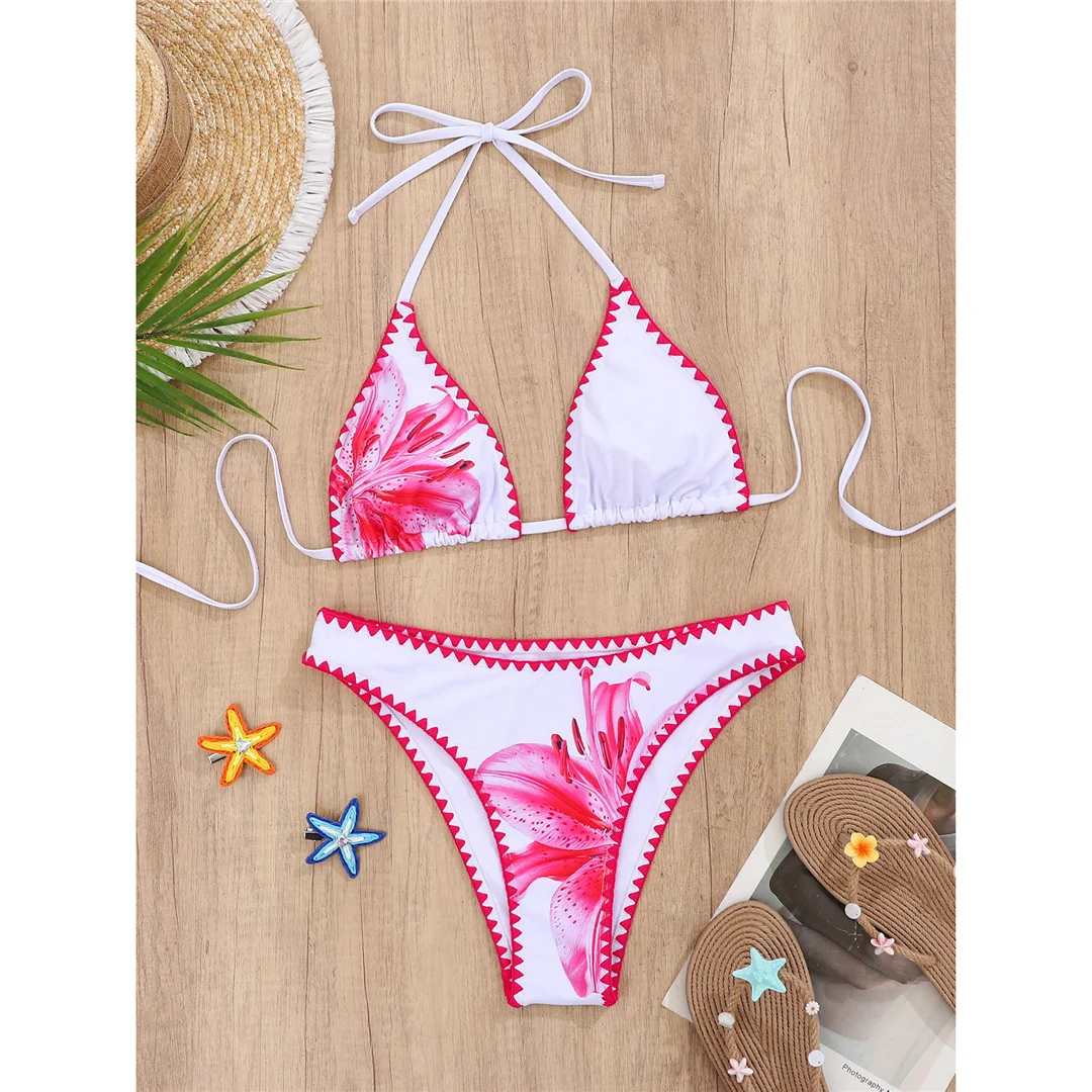 Sexy Blumenmuster-Bikini mit Neckholder, Damen-Badeanzug, zweiteiliges Bikini-Set, brasilianischer Badeanzug, Badebekleidung, Modell V7904. – Detail 8