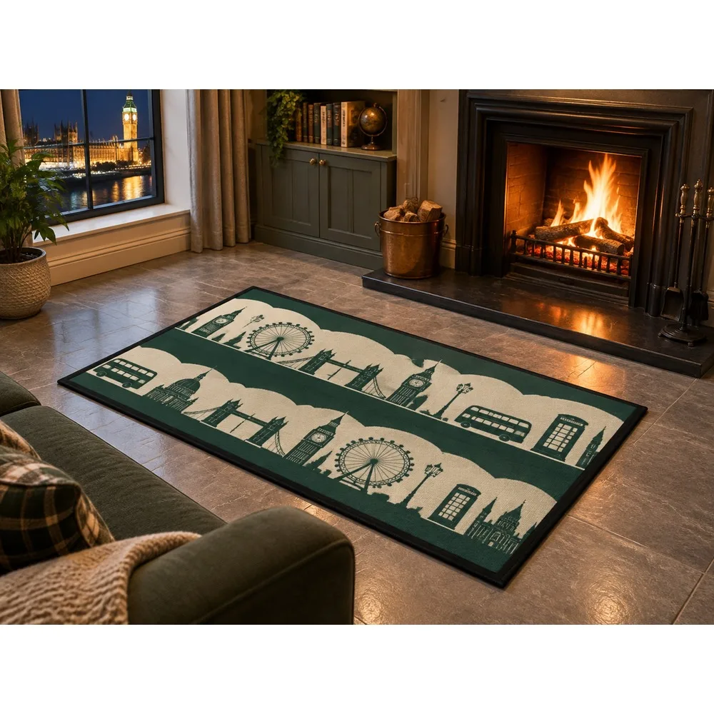 VIKAMA British Forest Cream London Flannel Door Mat, Non-Slip Entryway Door Mat, UK Home Decor for Conservatory, Dining Room
