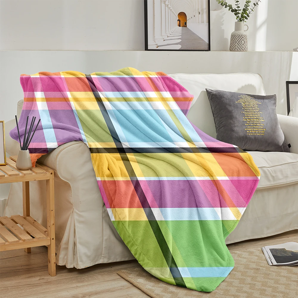 Colorful Diagonal Plaid Super Soft Flannel Blanket Fuzzy Warm Throw Blanket for Bed Couch Cozy Plush Bed Cover All Season