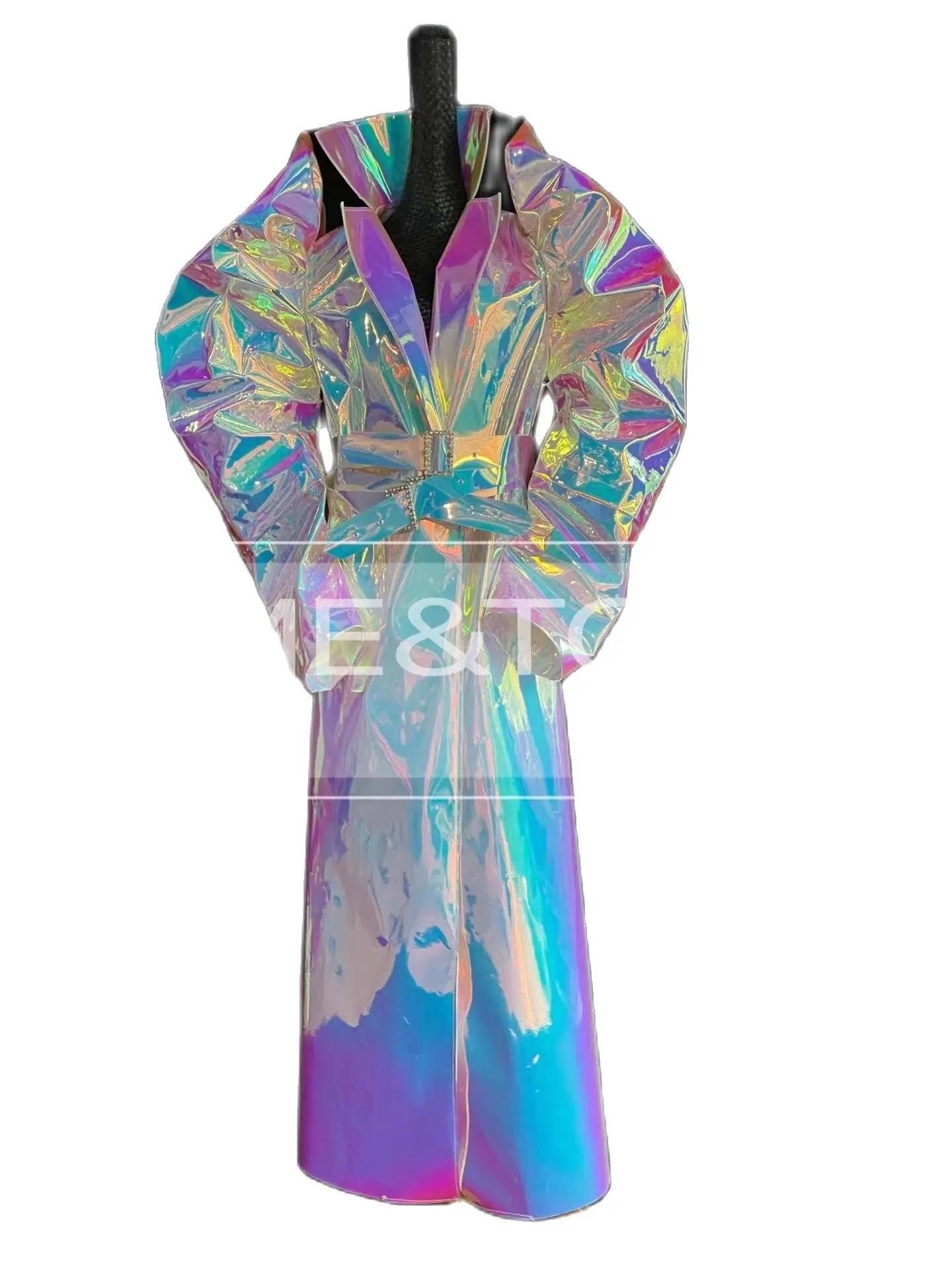 Women New Reflective Rave dj lady gaga show music Festival singer Luminous fabric Laser Colours Leather Design Trench coat