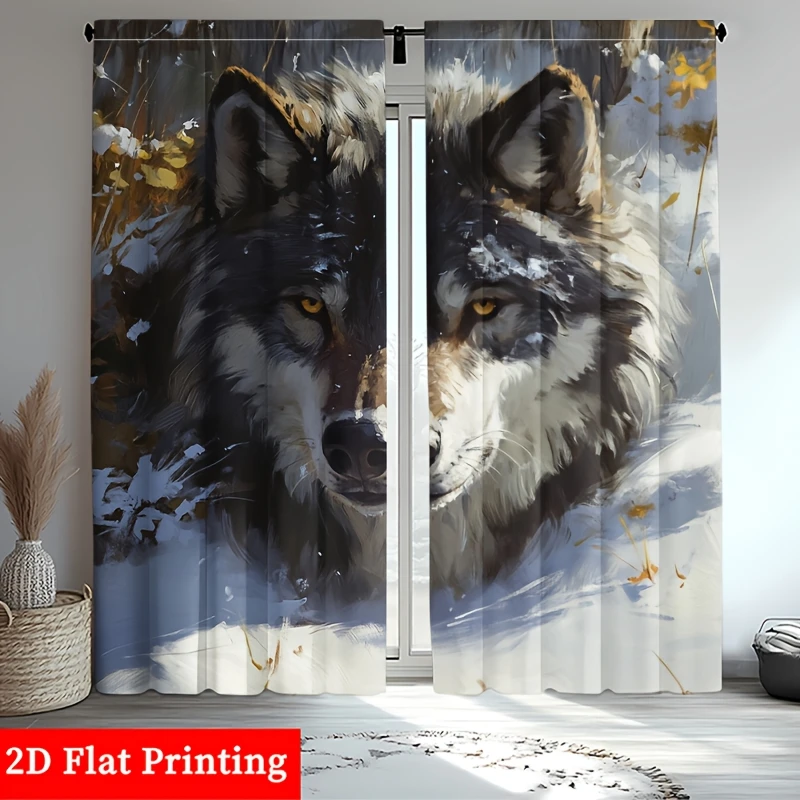 Realistic Wolf Art Curtain Pair for Living Room Bedroom Home Decor Modern Prints Drapes Window Panels