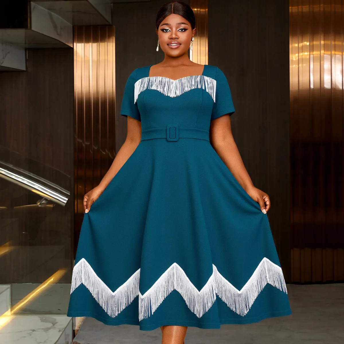 

Plus Size African Dresses for Women Autumn African Short Sleeve Tassel Party Evening Long Maxi Dress Dashiki Africa Clothing
