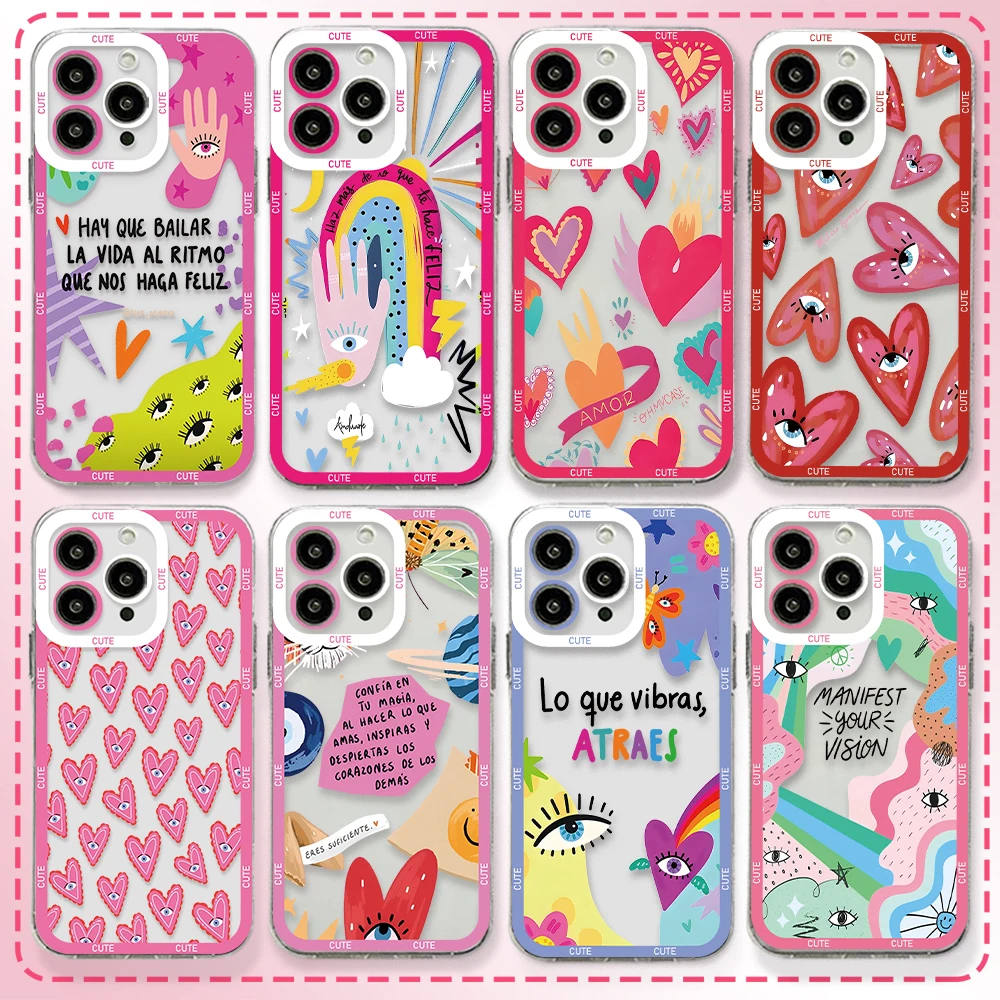 Fashion Love Eyes Rainbows Phone Case for Xiaomi Redmi Note 13 12 12C 11 10 10C 13C 10s 9 9s 9A 9T 9C Pro Max Transparent Cover