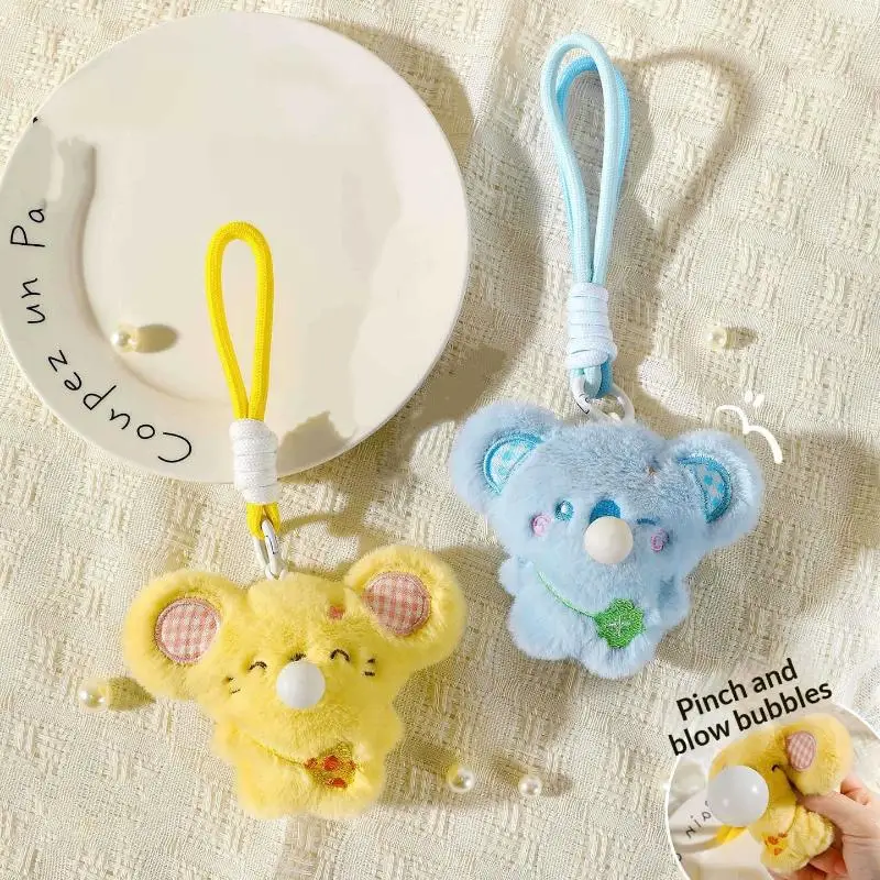 Uroczy pluszowy breloczek zwierzątko wywiercające bańki, kawaii kreskówkowy wisiorek, ozdoba do plecaka, akcesoria, zabawki, prezenty