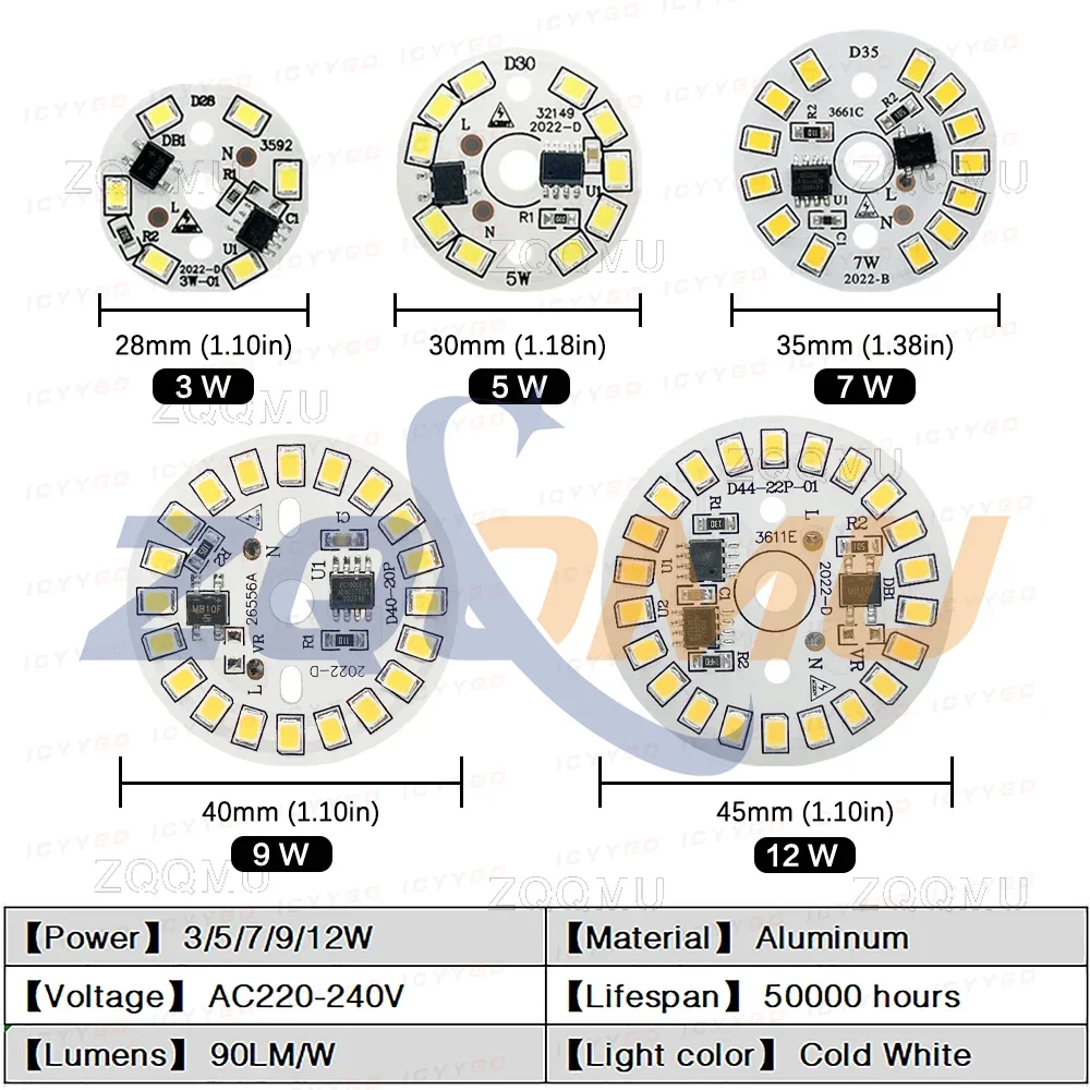 10PCS Driverless LED Chip 18W 15W 12W 9W 7W 5W 3W AC220V Round Lamp Beads Bulb Module Board Lighting Spotlight DIY Repair Parts