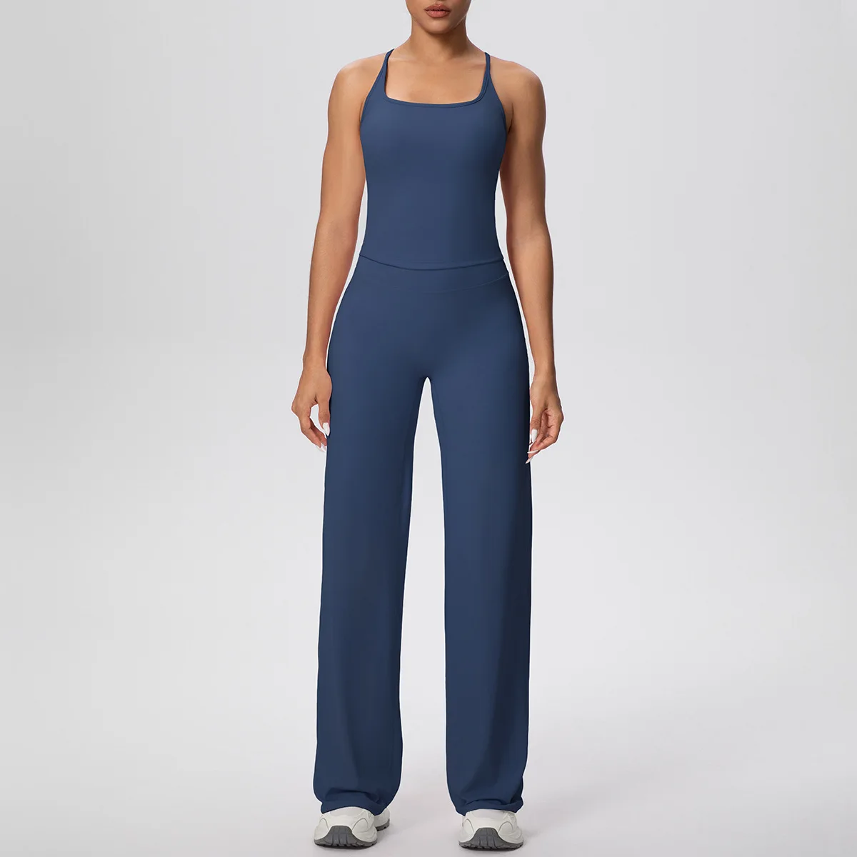 2 Pcs/set Backless Shock-absorbing Running Sports Fitness Clothing Yoga Set Woman  L-shaped Vest Thin Wide Leg Pants Yoga Set
