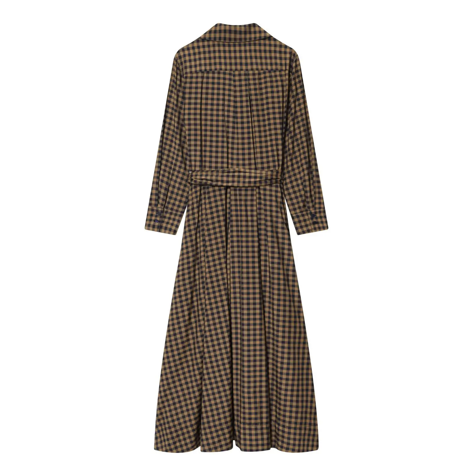 New 2025 Women's Plaid Shirt Collar Long Dress with Belt Casual Chic Autumn Fashion Dress Long Sleeve Chic Women's Dress