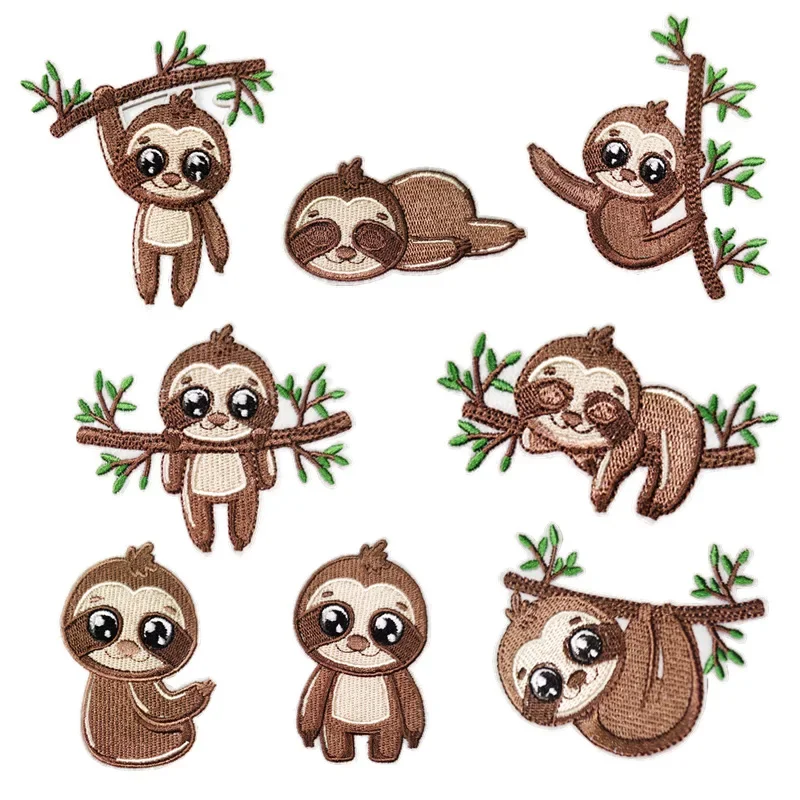 Cartoon Sloth Patches Embroidered Iron On Animal Stickers For Kids Clothes Jeans Shirts Bag Backpack Diy Sewing Appliqued Badge