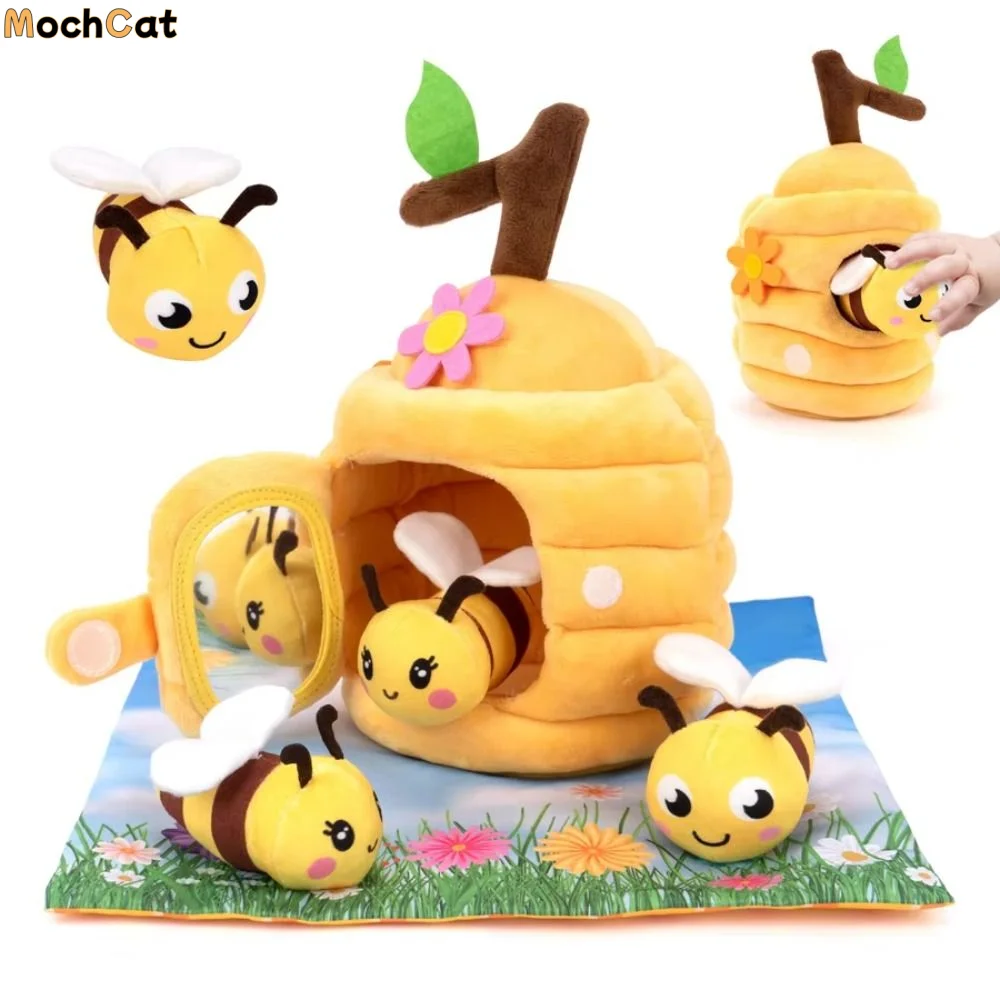 

Plush Toys Cartoon Animals House Bee Doll Fluffy Soft Simulated Farm Set Kawaii Cute Bees Build Their Hives Room Decoration