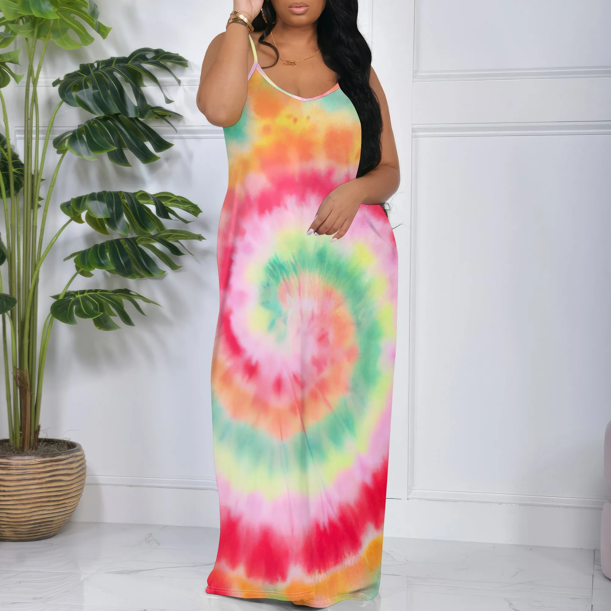 

Womens Sexy Casual Dresses for Curvy Women 3D Printed halterneck dress Short Sleeve Loose Maxi Dress