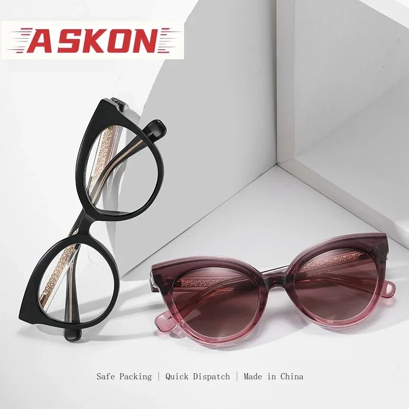 ASKON 2027 Magnetic Clip On Cat Eye Glasses Frame Women Blue Light Blocking Optical   Eyeglasses Frames myopia Eyewear