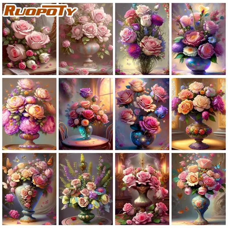 

RUOPOTY 5D Diamond Painting Cross Stitch Peony DIY Diamond Mosaic Embroidery Flower Hobby And Needlework Bedroom Decoration