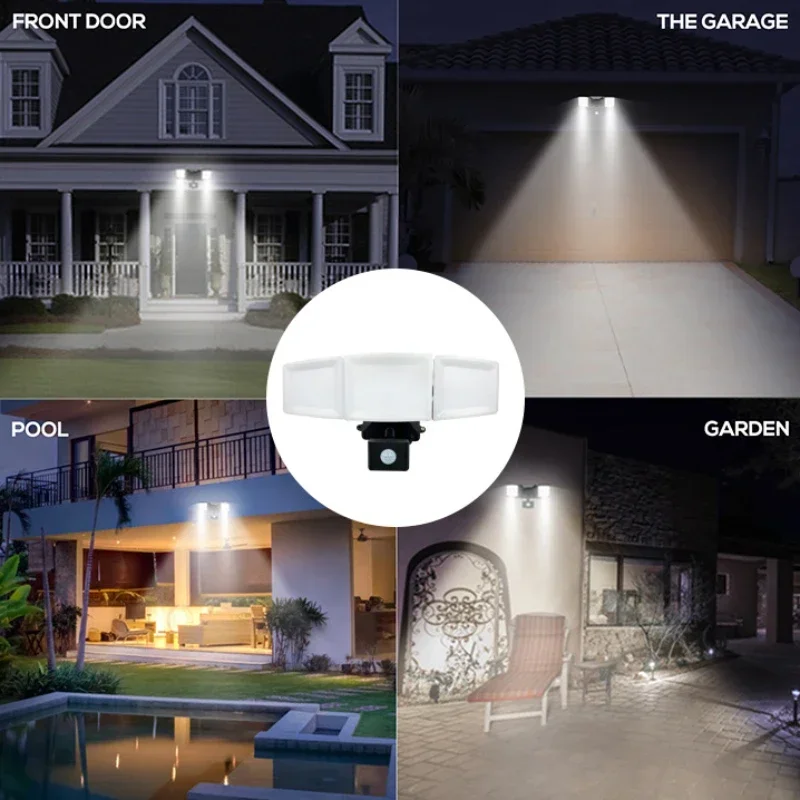 Wall Lamp Outdoor Garden Waterproof Remote Three Head Human Sensor Nordic Wall Light Villa Corridor Adjustable Direction Lamp