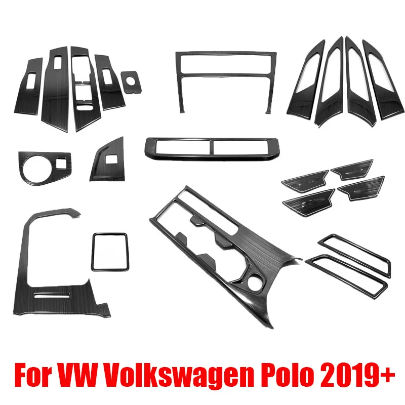 For VW Volkswagen Polo 2019 - 2021 black interior accessories Center Control Gear Shift Panel Inner Door Armrest Handle Cover