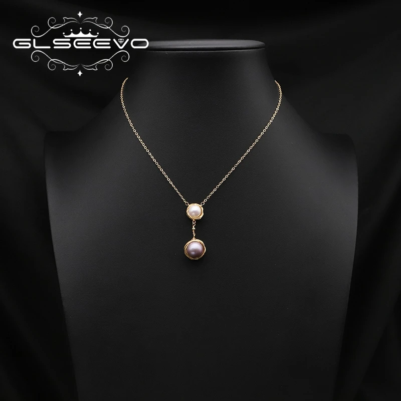 GLSEEVO 100% Natural Baroque Pearls Long Chain Pendant Necklace Trend Elegance Charm High Quality Jewelry Customizable Gifts