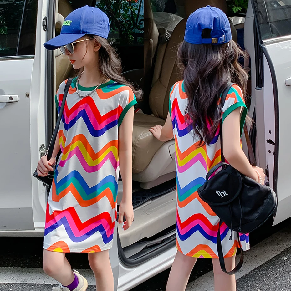 Girls Summer Dress Sleeveless Girls Dresses Striped Pattern Kids Dresses Casual Style Costume For Girls 6 8 10 12 14