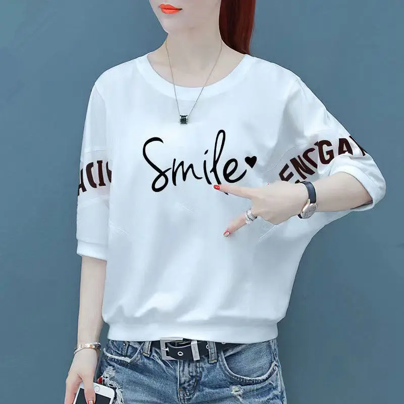 2024 Koreaanse Zomer Nieuwe Pullover O-hals Patchwork Print Letter Losse Casual Minimalistische T-Shirt Tops Met Korte Mouwen