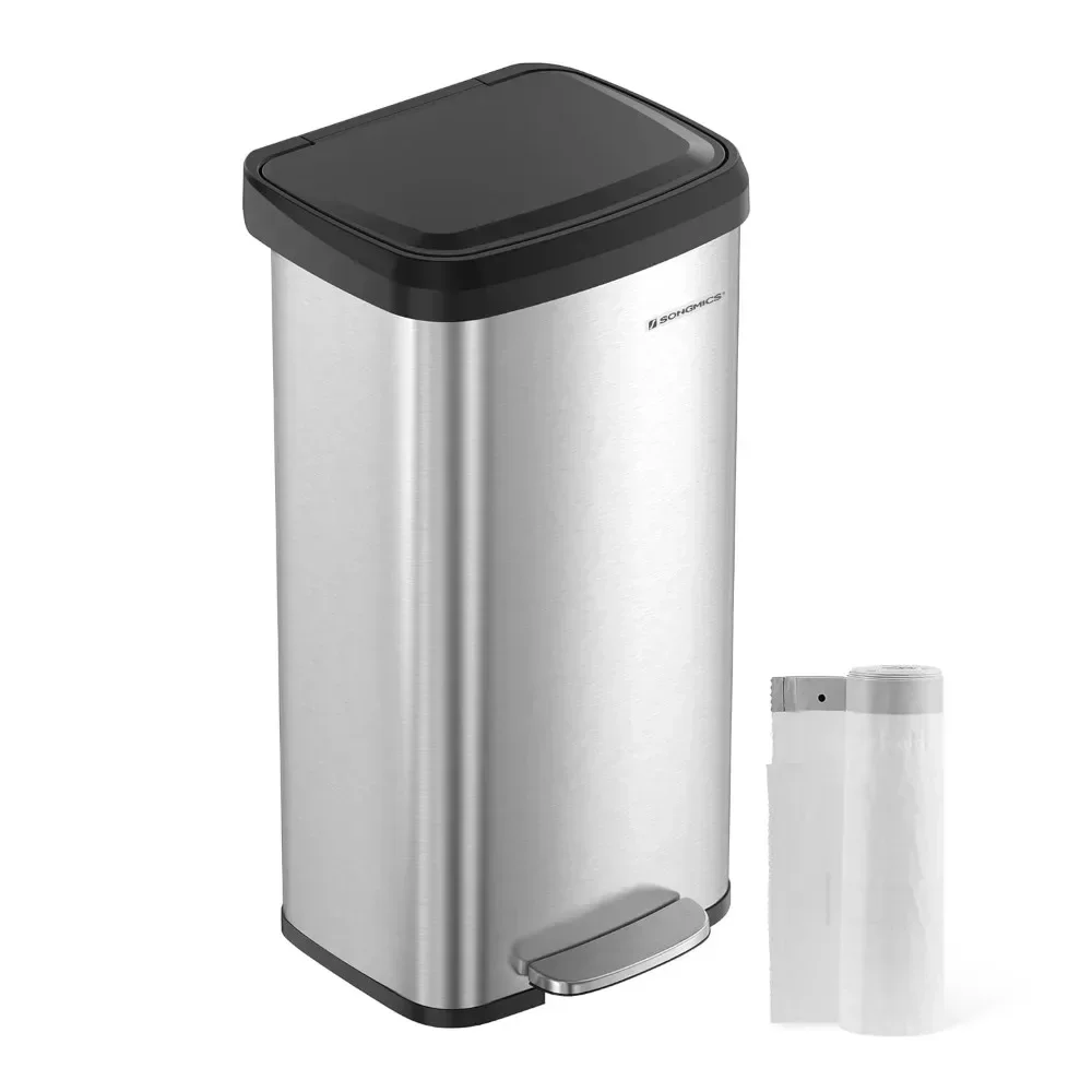 Kitchen Trash Can, Gallon Stainless Steel Garbage Can, with Stay-Open Lid and Step-on Pedal, Soft Closure, Tall, Large Silver