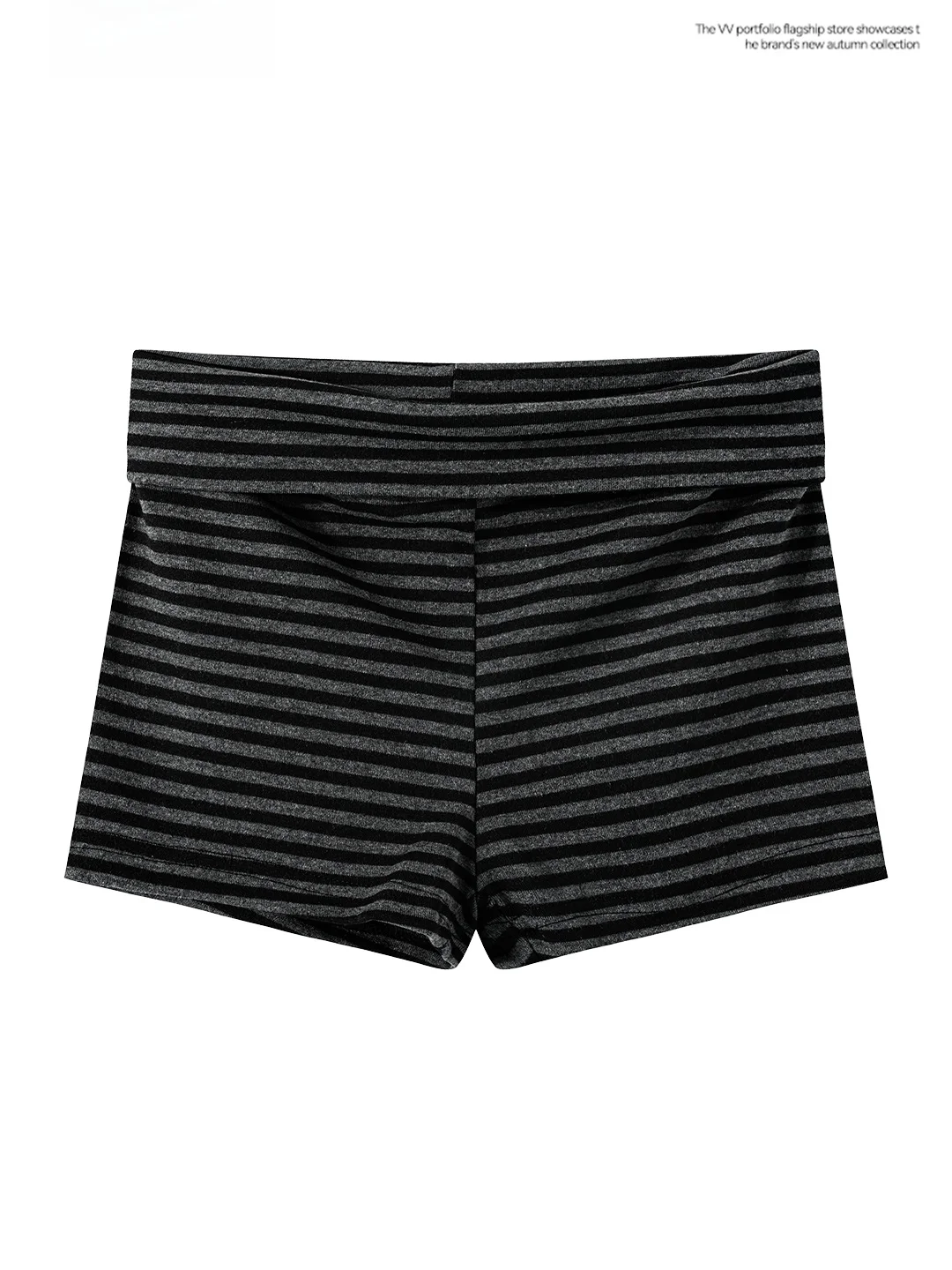 Slim Fit High Waist Sexy Stripe Short Pants Women's Summer Outerwear Vintage Black Grey Trousers Base Layer Bottoms