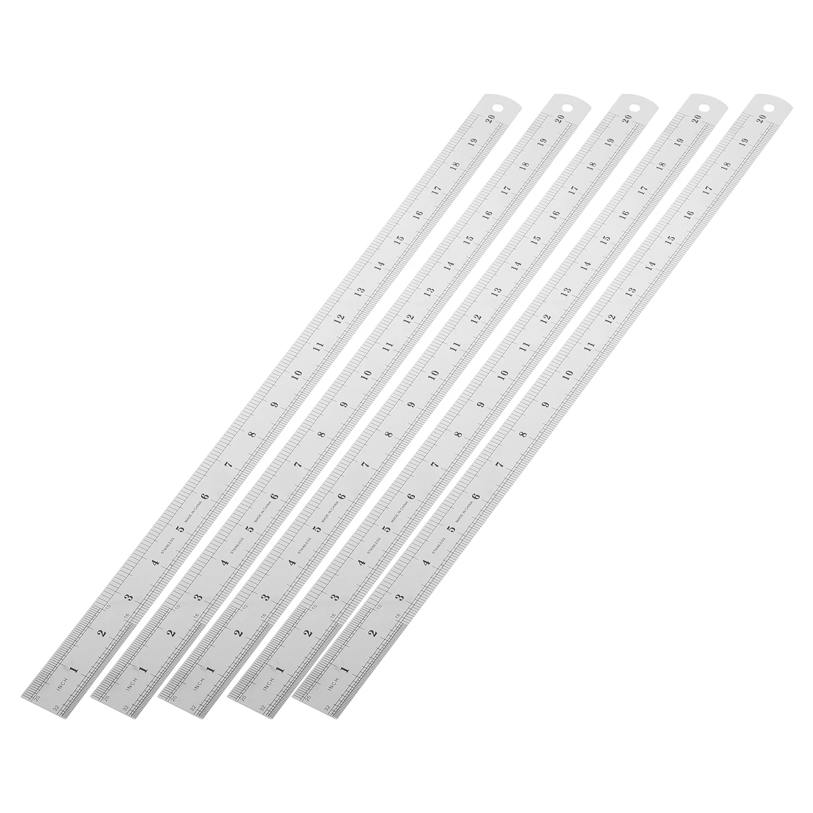 

5pcs Double Sided Scale Steel Ruler 50Cm/20 Inch Stainless Thickened Metal Rule Precision Metric Imperial Graduations