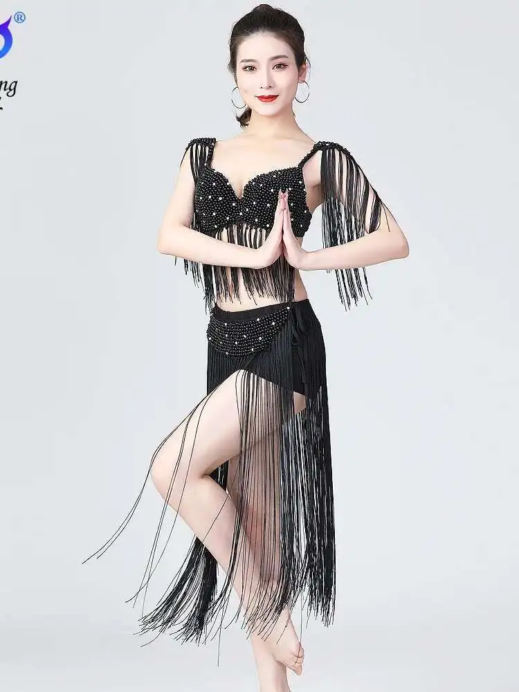 Nieuwe Kwastje Stage Performance Pak Kralen Beha Latindance Pak Halloween Cosplay Kostuum Buikdans Pak