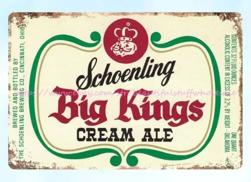 1970 Schoenling Big Kings Cream Ale Brewing Cincinnati OH metal tin sign