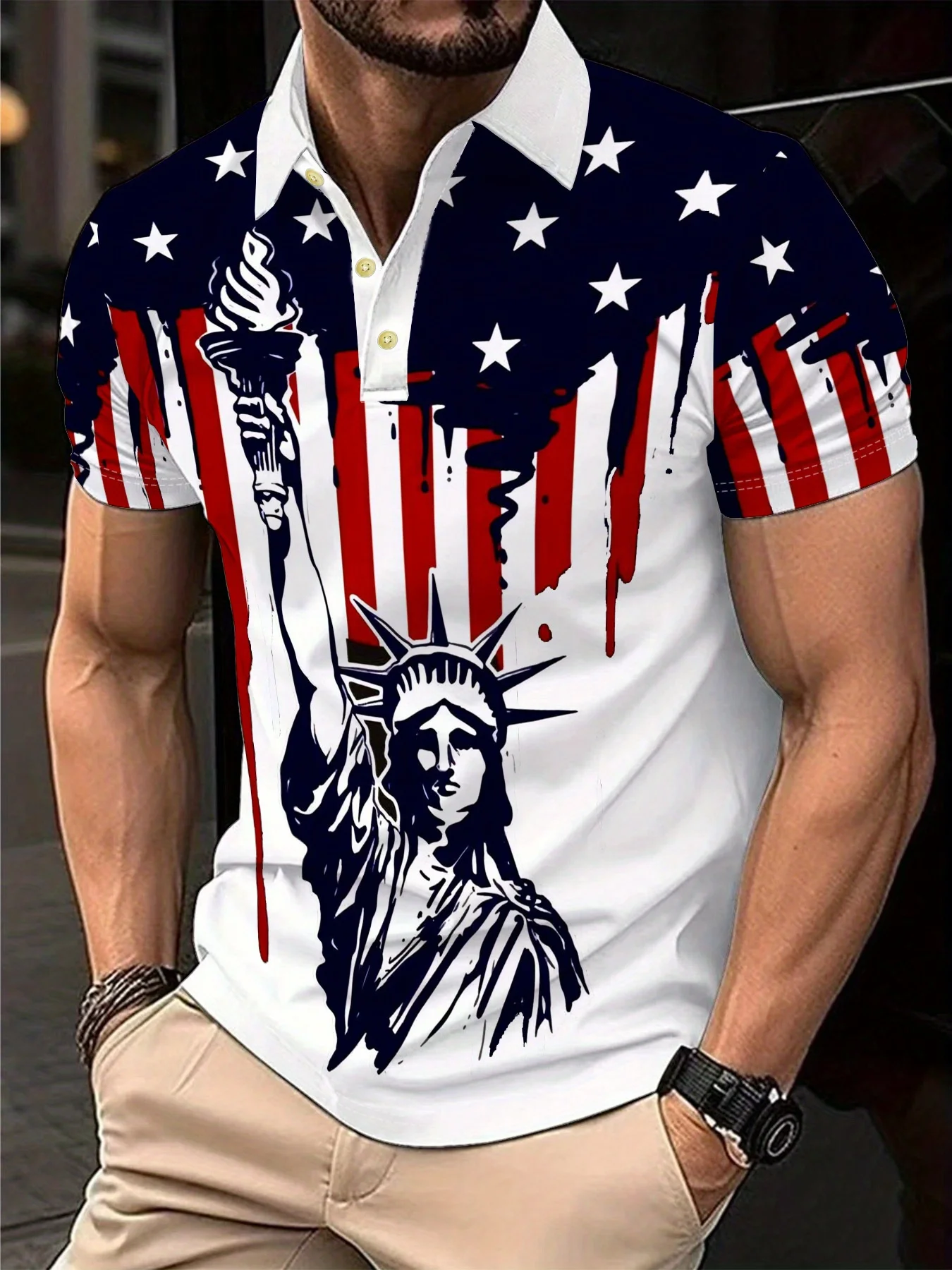 

The new men's short-sleeved POLO shirt for summer 2025 features a casual and fashionable 3D angel print on the street
